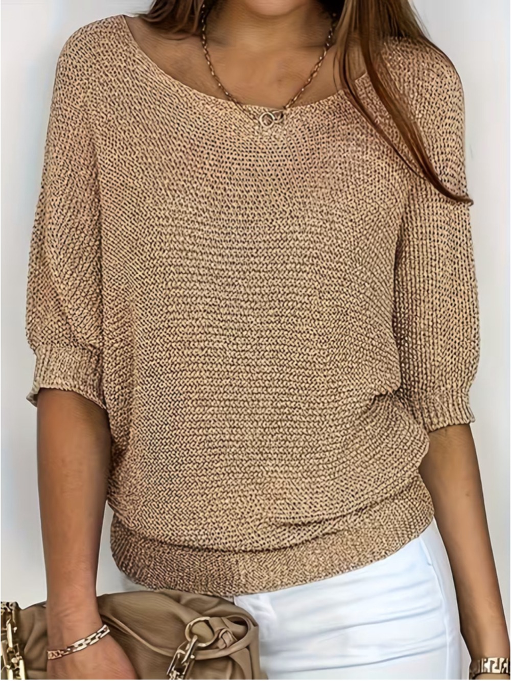 Osadia Plus Sz 3X Beige Lightweight Knit Sweater Top 3/4 Sleeve Casual Pullover